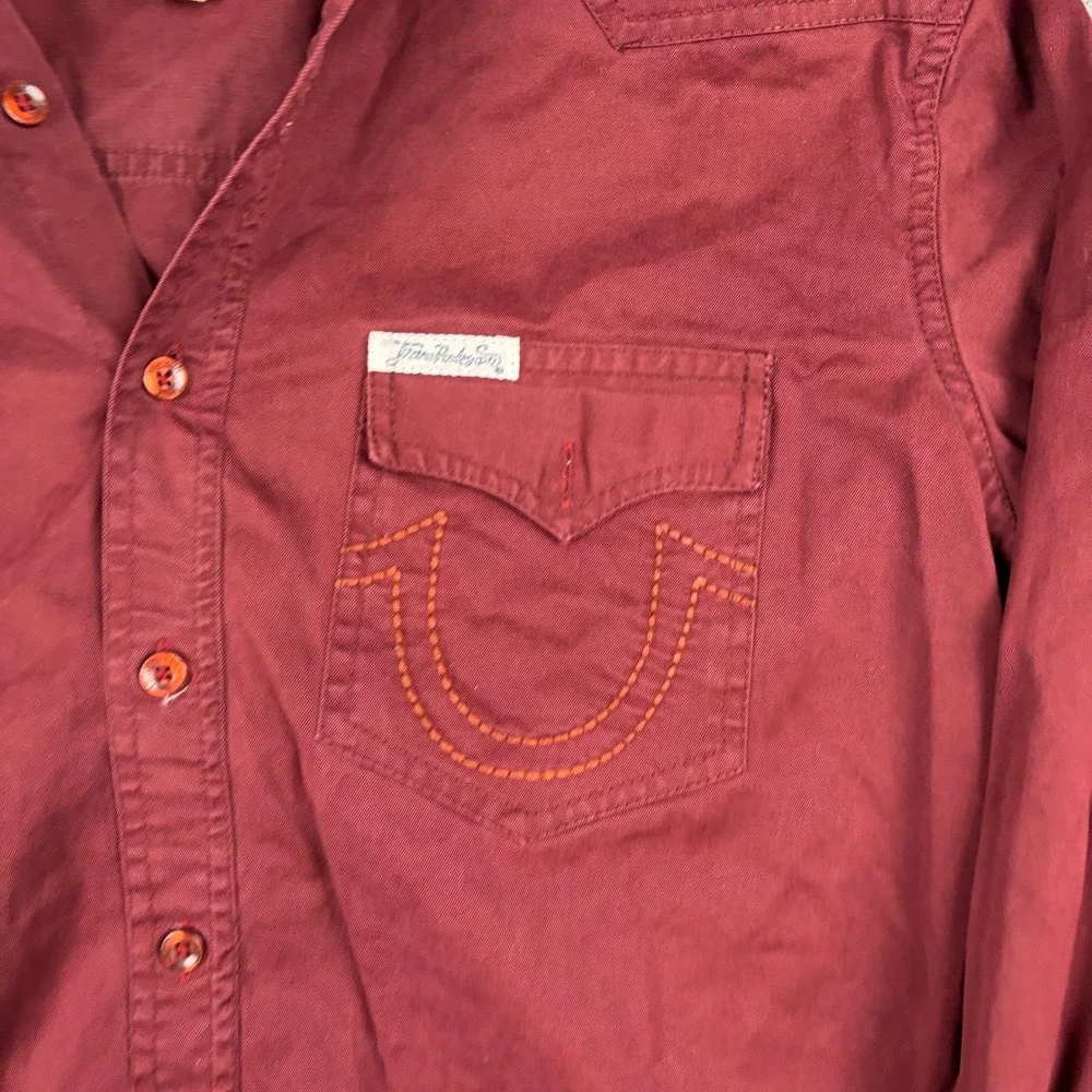 Y2K True Religion Hooded Western Shirt Mens Large Maroon Skater Grunge Surf 00s